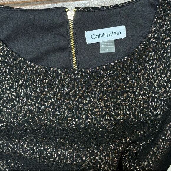 Calvin Klein Faux Wrap Dress Black Metallic Ruffle Hem Stretch Dress Sz 6 NWT - Picture 3 of 11